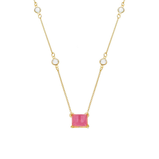 Colar Dourado de Retângulos Rosas e Pontos de Luzes